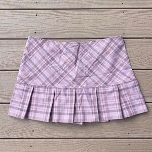 Vintage Y2K Tracy Evans Pink Plaid Micro Mini Skirt Pleated Large Office Siren